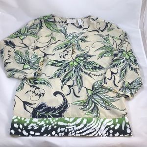 Last Chance!!!Chico’s floral tan & green blouse